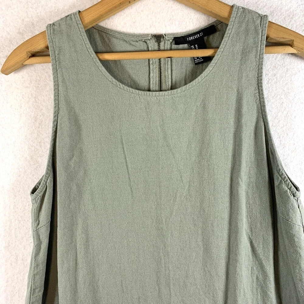 Womens‎ Linen Blend Mini Shift Dress Sz M Sage Green Coastal Minimalist Beachy